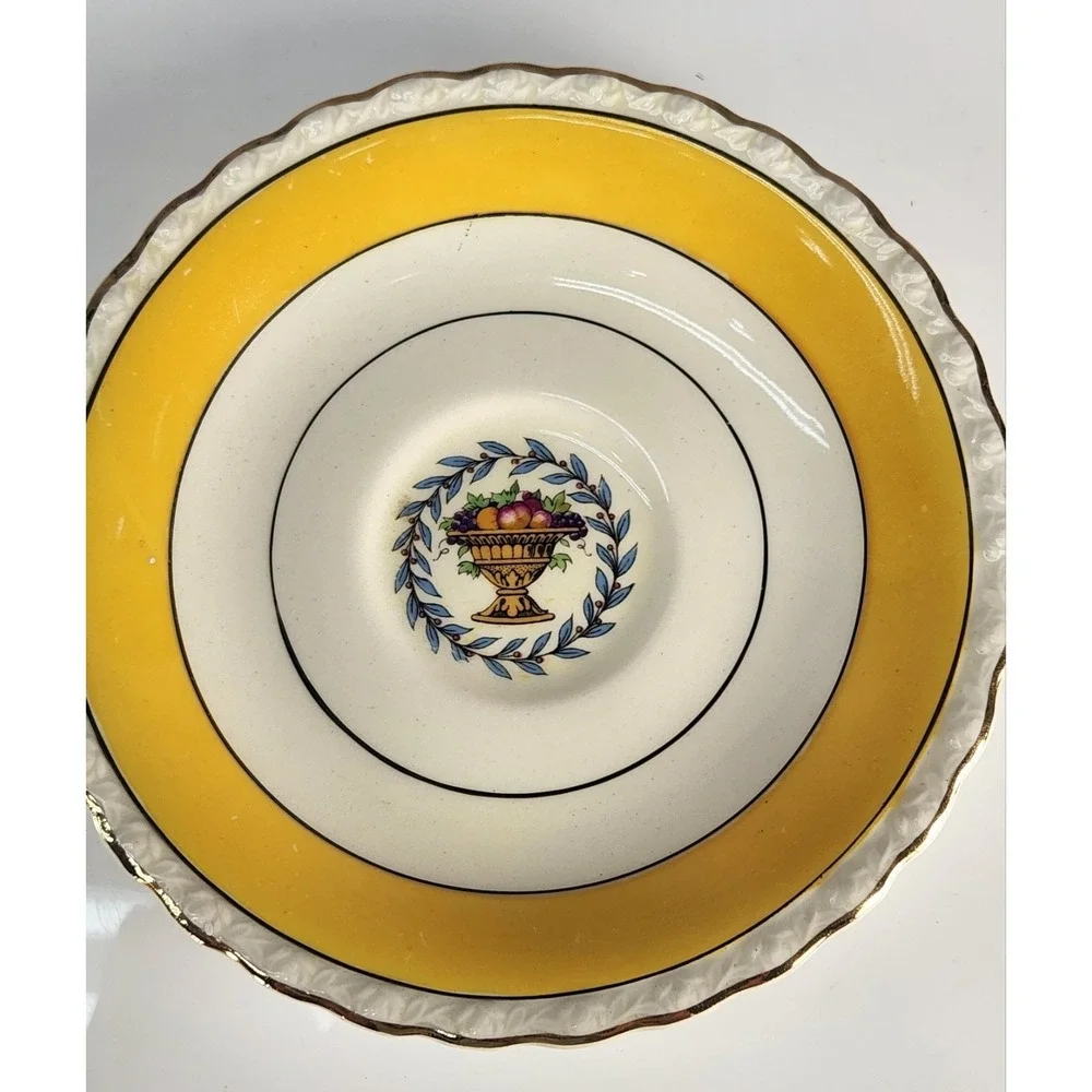 Yellow Myott Staffordshire Urn and Fruit Teacup And Saucer 1940